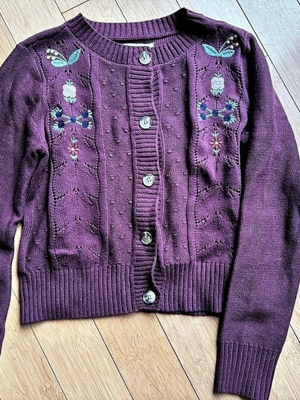 Lucky Brand Floral Embroidered Cardigan Purple XS